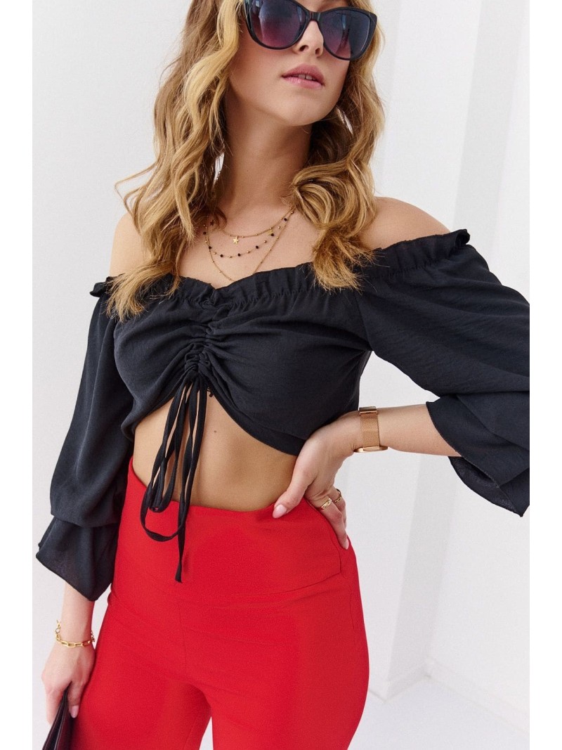 Summer Spanish blouse with ruffles, black 80290 - Online store - Boutique